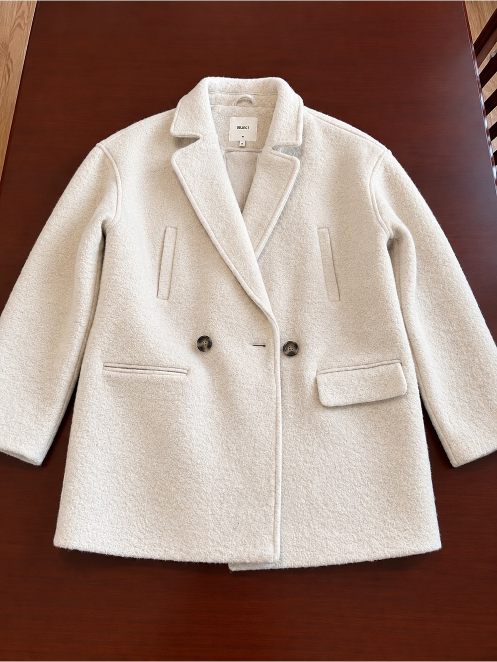 Cream Double-Breasted Wool-Blend Pea Coat